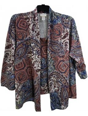 Alfred Dunner Paisley Print Open Front Cardigan and Tank Size 3X